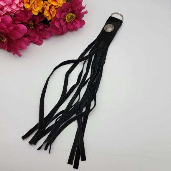 Vtg. Black Suede Leather Tassel Keychain W/ 1937 Indian Head Nickel Charm 13.5" - Picture 10 of 10